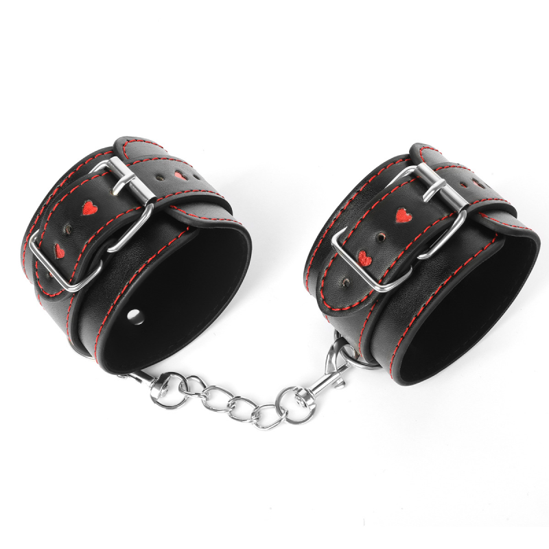 黑浪-爱心款情趣牵引项圈-黑红/手铐/脚铐 SM调教工具成人另类玩具