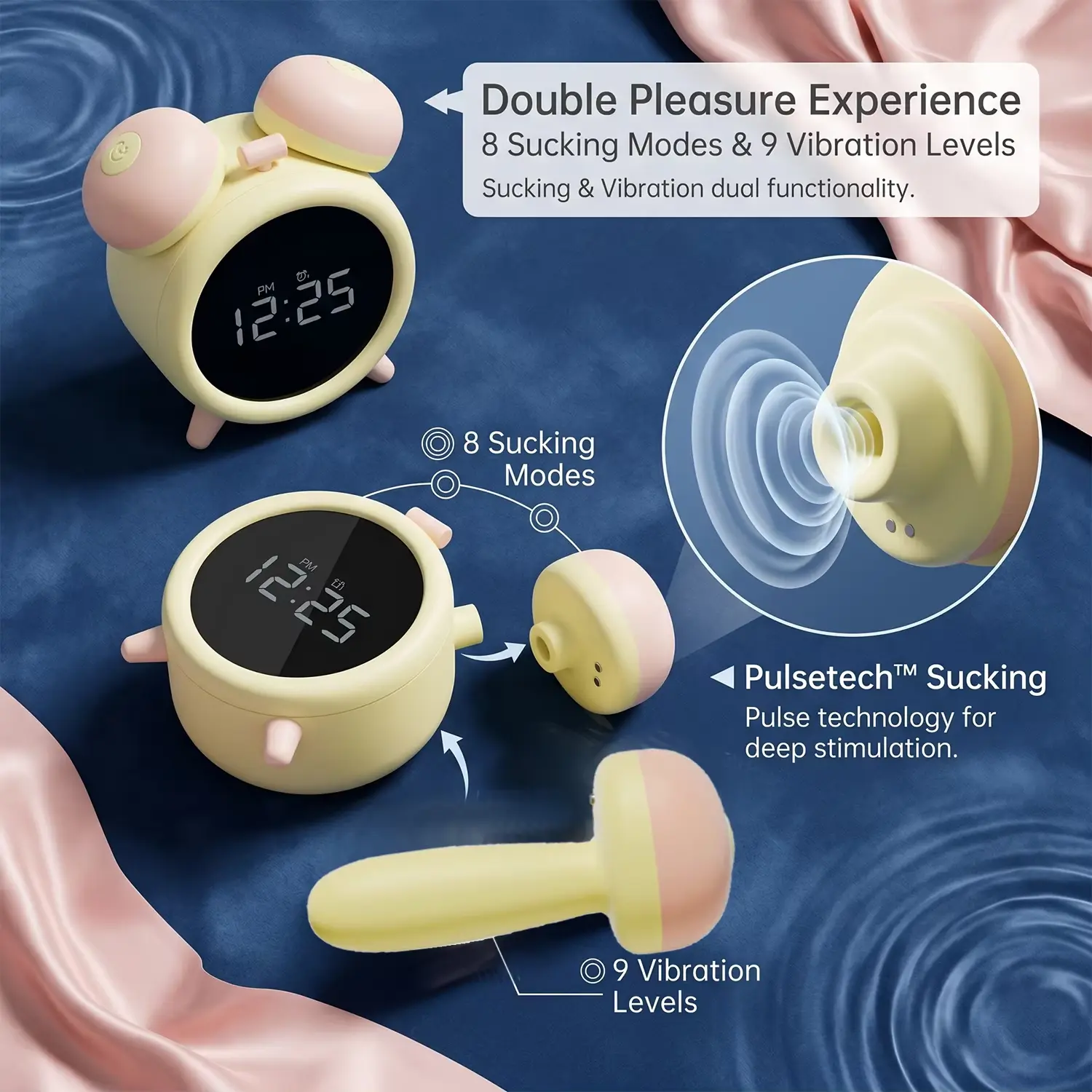 Alarm Clock Suction Vibrator with App Control Remote Access and Quiet Stimulation for Women