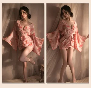 Anime Cosplay Lingerie Japanese Kimono Robe Mainservant Pink Sleepwear Halloween Costume for Women Sexy Uniform Maid Dress Belt