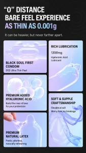 Black Soul 003 Ultra-Thin Hyaluronic Acid Lubricated Condoms Long-Lasting 3-Pack