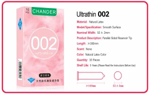 Chondler 002 Ultra Lubricated Thin Condoms Natural Latex Smooth Surface Protective Condoms 10-Pack