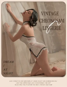 Classic Cosplay Lingerie Jacquard Side Slit Backless Exotic Nightgown Chinese Cheongsam Dress