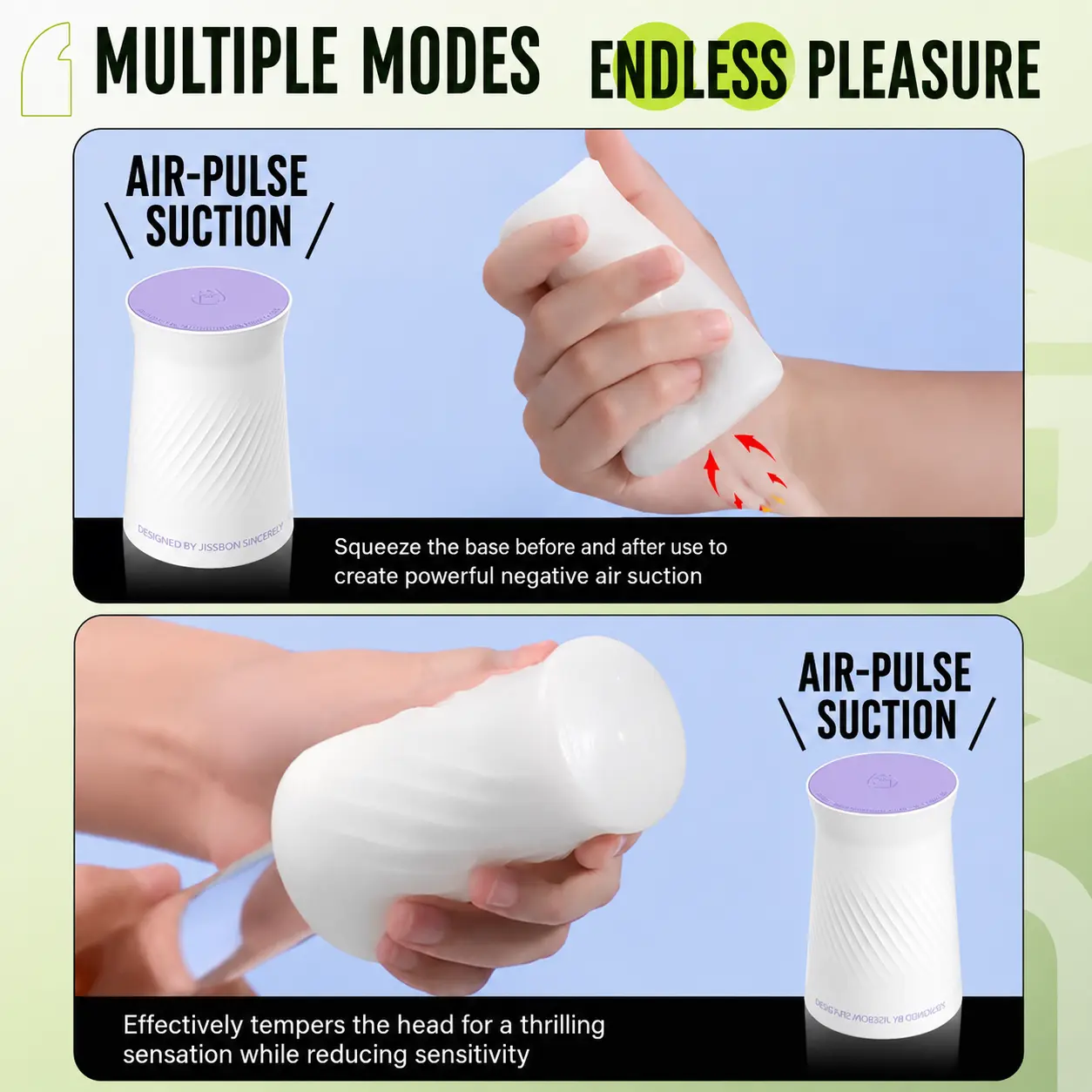 Jissbon Air Pulse Masturbation Egg with Stimulating Teasing and Tight Fit Options
