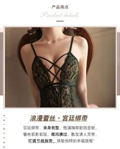 Set Maid Costume Uniform Transparent Lace Fancy Dress Women Ladies Lace Suspender Puff Dress