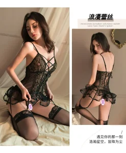 Set Maid Costume Uniform Transparent Lace Fancy Dress Women Ladies Lace Suspender Puff Dress