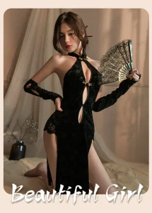 Sexy Cheongsam Lingerie Cosplay Pajamas Chinese Vintage Embroidered Dress