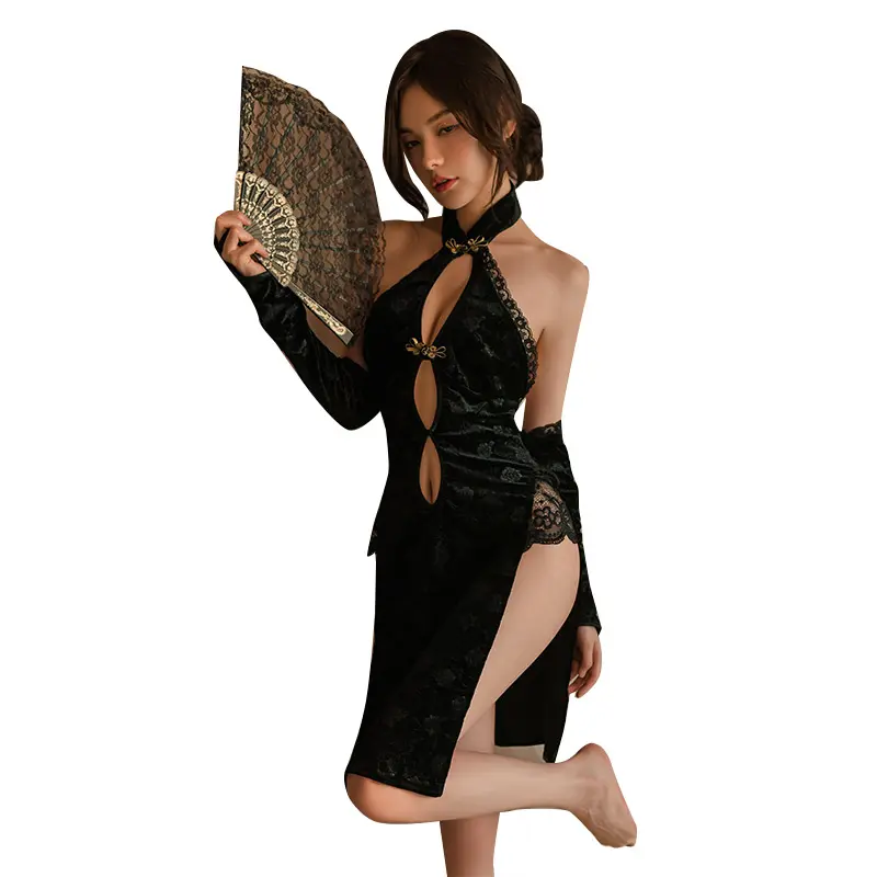 Sexy Cheongsam Lingerie Cosplay Pajamas Chinese Vintage Embroidered Dress