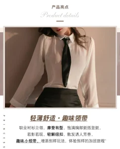 Sexy Costme Role Play OL Secretary Business White Chiffon Shirt with Tie and Black Skirt Four Piece Set