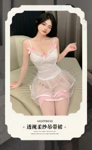 Sexy Lace Mesh Babydoll Nightdress Sweet Cute Puffy Lingerie for Women