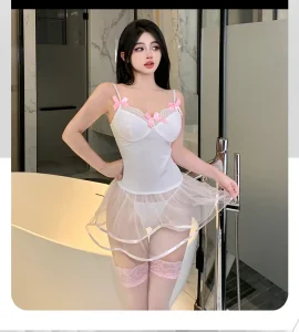 Sexy Lace Mesh Babydoll Nightdress Sweet Cute Puffy Lingerie for Women