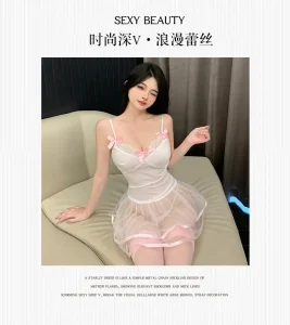 Sexy Lace Mesh Babydoll Nightdress Sweet Cute Puffy Lingerie for Women