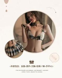 Sexy Lingerie Sexy Good Bear Student's Three-point Grid Pleated Skirt Flower