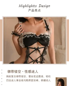 Sexy Maid Outfit Dress Lingerie Dress Bra And Panty Set With Socks See Through Babydoll Lace 3 Pieces Teddy