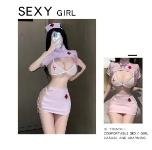 Sexy Nurse Costume for Women Nurse Cosplay Lingerie Babydoll Outfit Role Play Underwear Dress with Hat