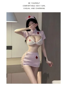 Sexy Nurse Costume for Women Nurse Cosplay Lingerie Babydoll Outfit Role Play Underwear Dress with Hat