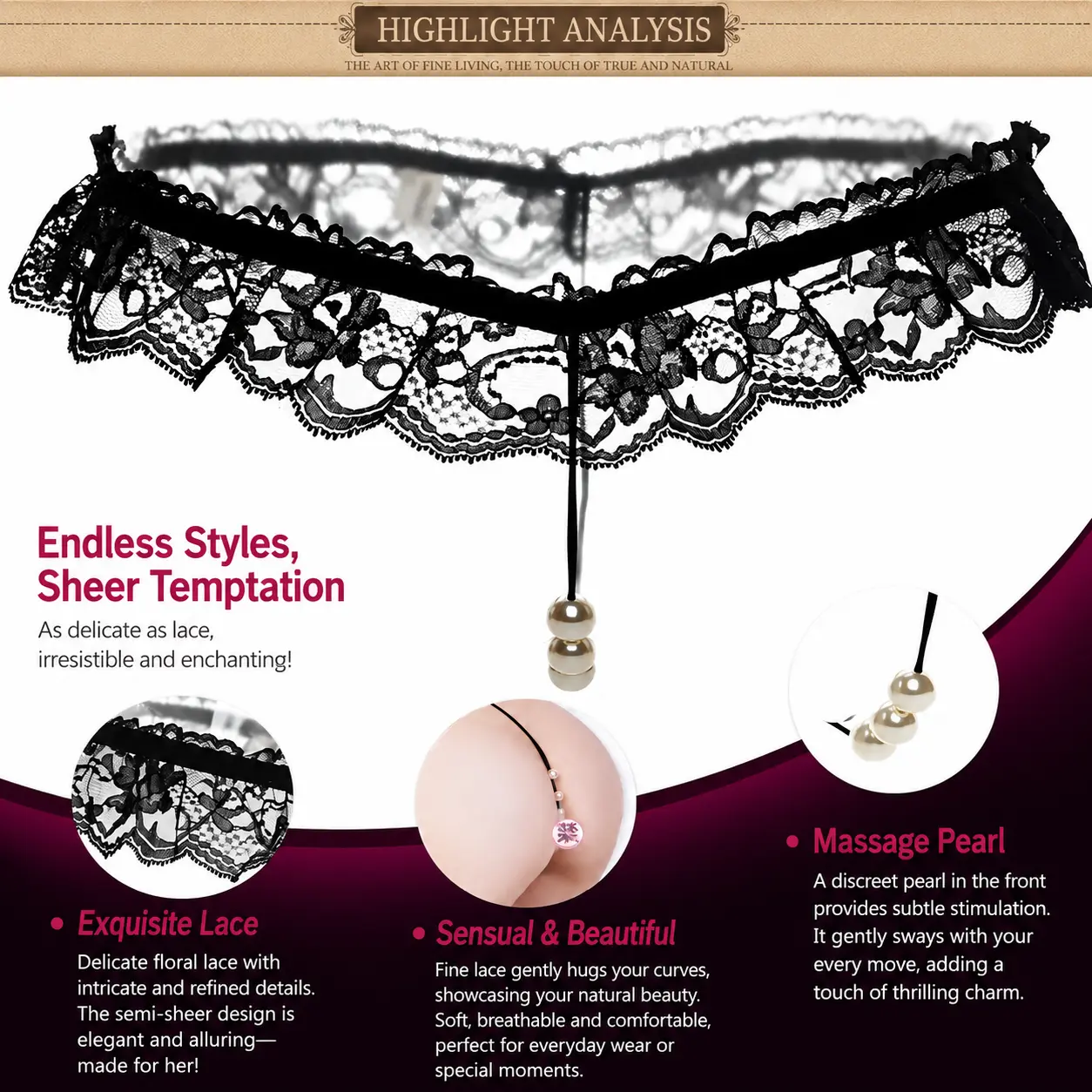 Sexy Pearl Open Crotch Thong Panties for Women Lace G-String Erotic Lingerie