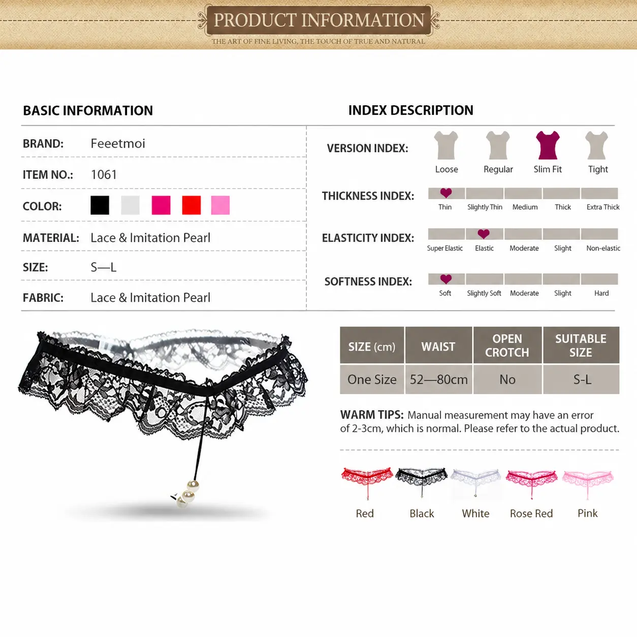 Sexy Pearl Open Crotch Thong Panties for Women Lace G-String Erotic Lingerie