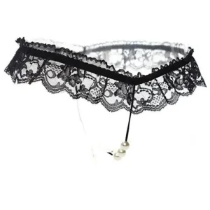 Sexy Pearl Open Crotch Thong Panties for Women Lace G-String Erotic Lingerie