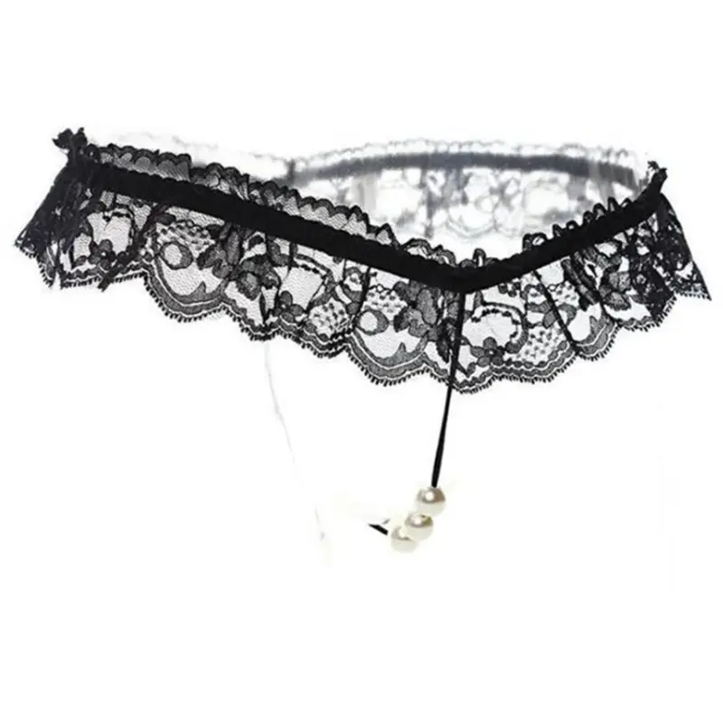 Sexy Pearl Open Crotch Thong Panties for Women Lace G-String Erotic Lingerie