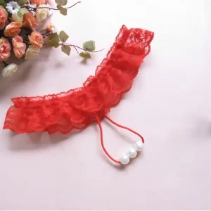 Sexy Pearl Open Crotch Thong Panties for Women Lace G-String Erotic Lingerie