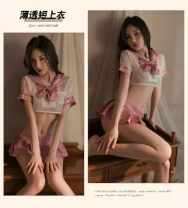 Unibaby Schoolgirl's Costumes Cosplay Lingerie Outfit Short Sleeve Chiffon Tops with Plaid Mini Skirt Set