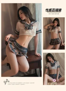 Unibaby Schoolgirl's Costumes Cosplay Lingerie Outfit Short Sleeve Chiffon Tops with Plaid Mini Skirt Set