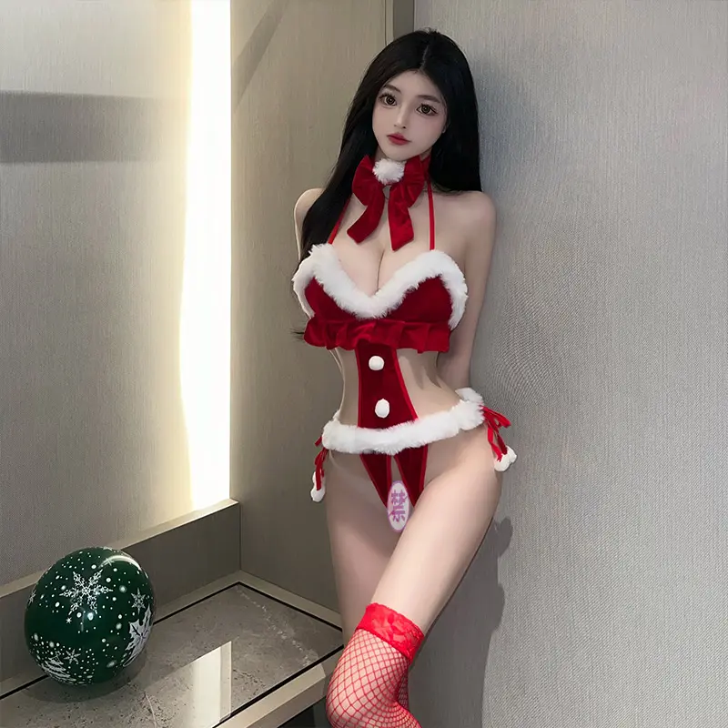 Womens Costumes Flannel Christmas Xmas Bodysuit Carnival Outfit Mini Stockings