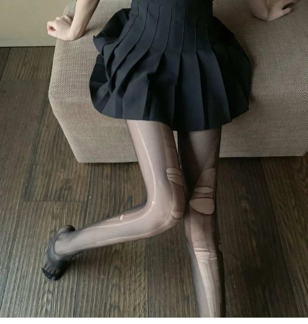 Women Easy-Tear Pantyhose Ultra-Thin Open Crotch Black Stockings Sexy Tearable Hosiery