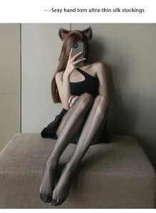 Women Easy-Tear Pantyhose Ultra-Thin Open Crotch Black Stockings Sexy Tearable Hosiery