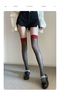 Women Long Socks Transparent Black Ladies Thigh High Sock Over Knee High Sock