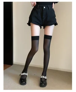 Women Long Socks Transparent Black Ladies Thigh High Sock Over Knee High Sock