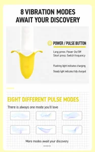 Banana Shape Pulse Mini Vibrator USB Rechargeable 8 Modes Food Grade Silicone IPX7 Waterproof Low Noise