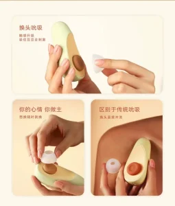 CUCUPIE Avocado Shape Mini Massager USB Rechargeable 8 Intensity Levels Soft Silicone IPX6 Waterproof Green