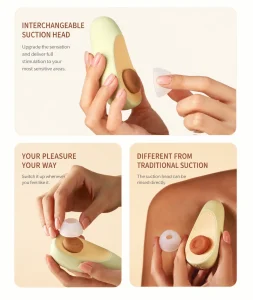 CUCUPIE Avocado Shape Mini Massager USB Rechargeable 8 Intensity Levels Soft Silicone IPX6 Waterproof Green