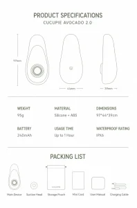 CUCUPIE Avocado Shape Mini Massager USB Rechargeable 8 Intensity Levels Soft Silicone IPX6 Waterproof Green