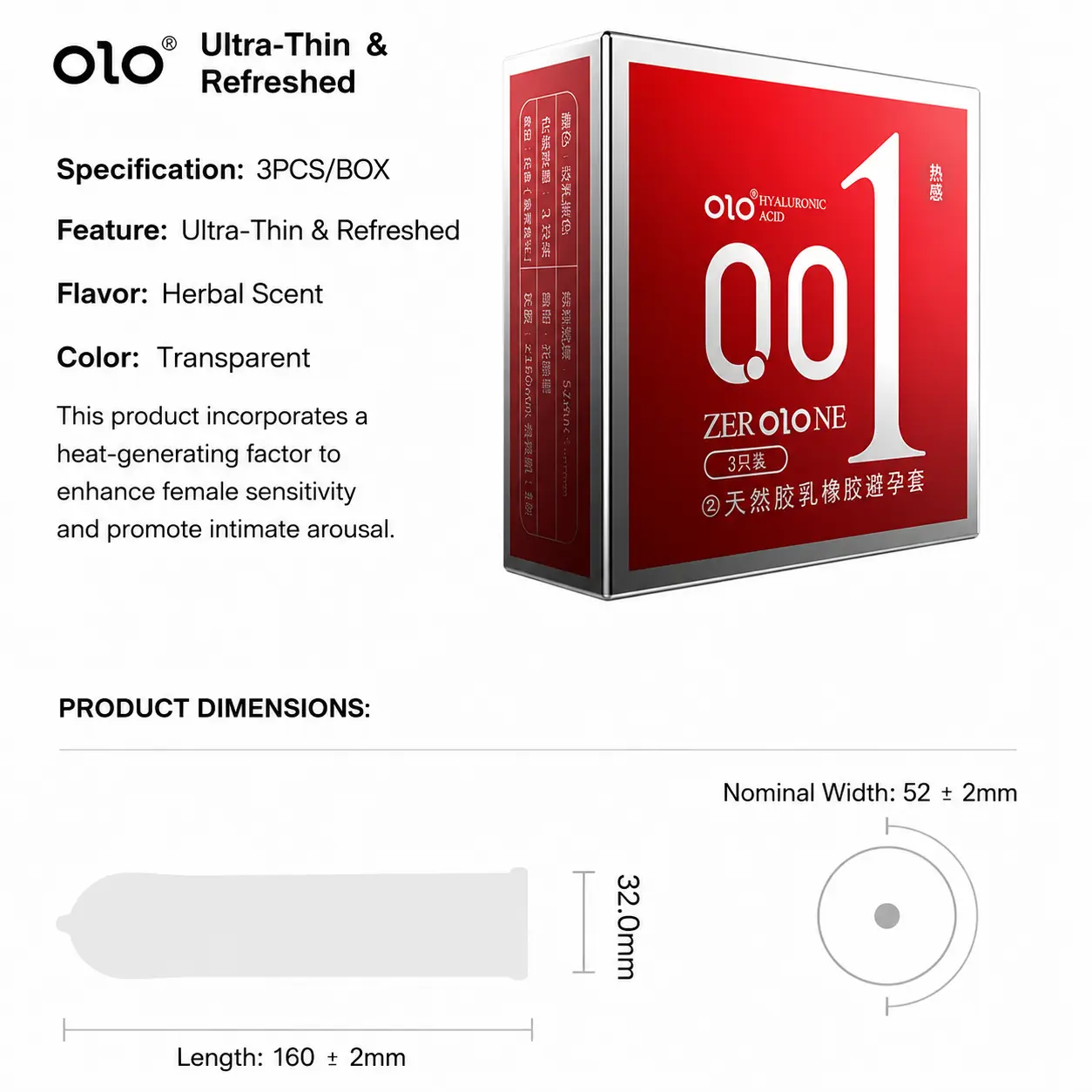 OLO 001 Hot Sensation Goddess Condom Red Box 3PCS x 1 Box EXP2031