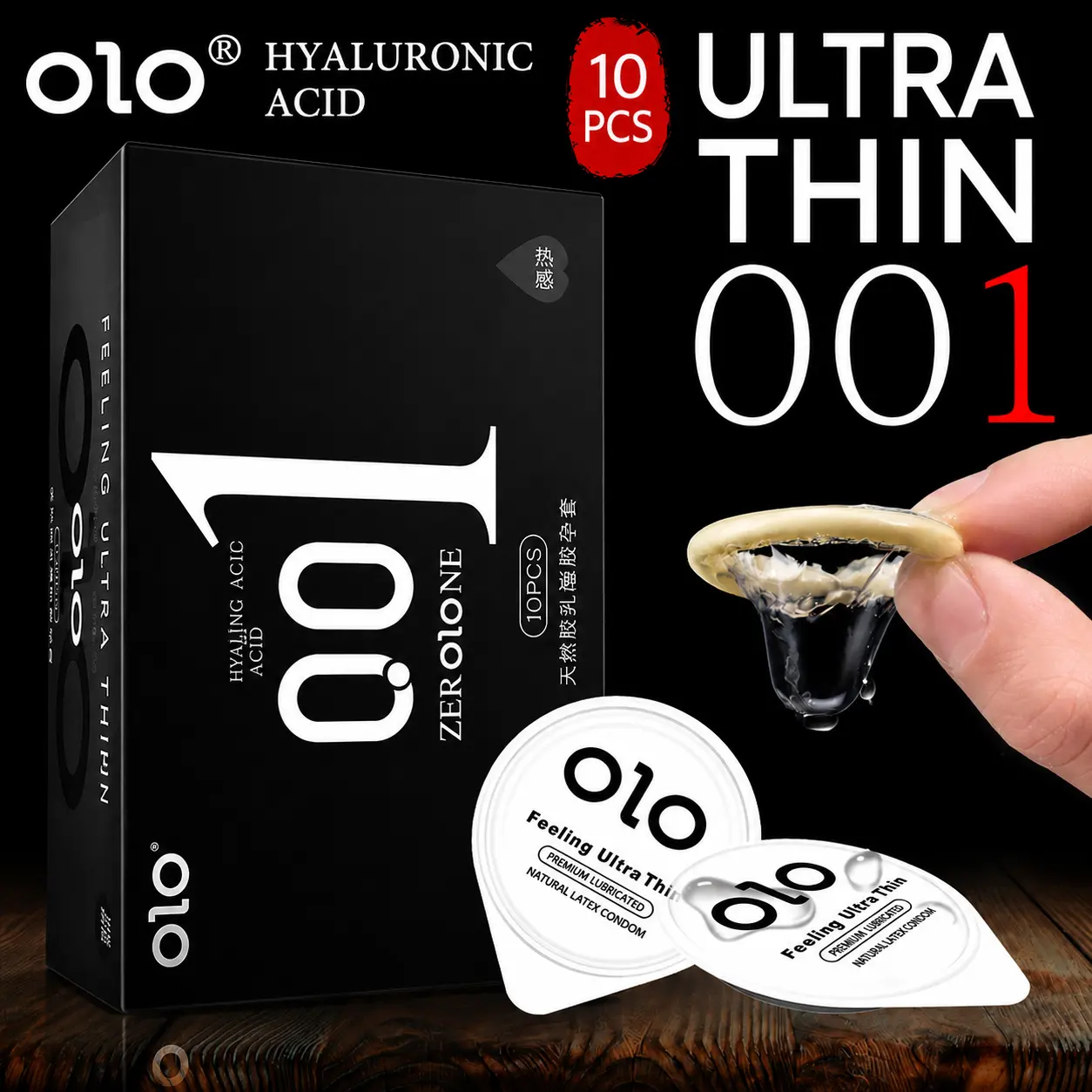 OLO 001 Hyaluronic Acid Smooth Ultra Thin Condom Black Box 10PCS 1 box Ready Stock EXP2031