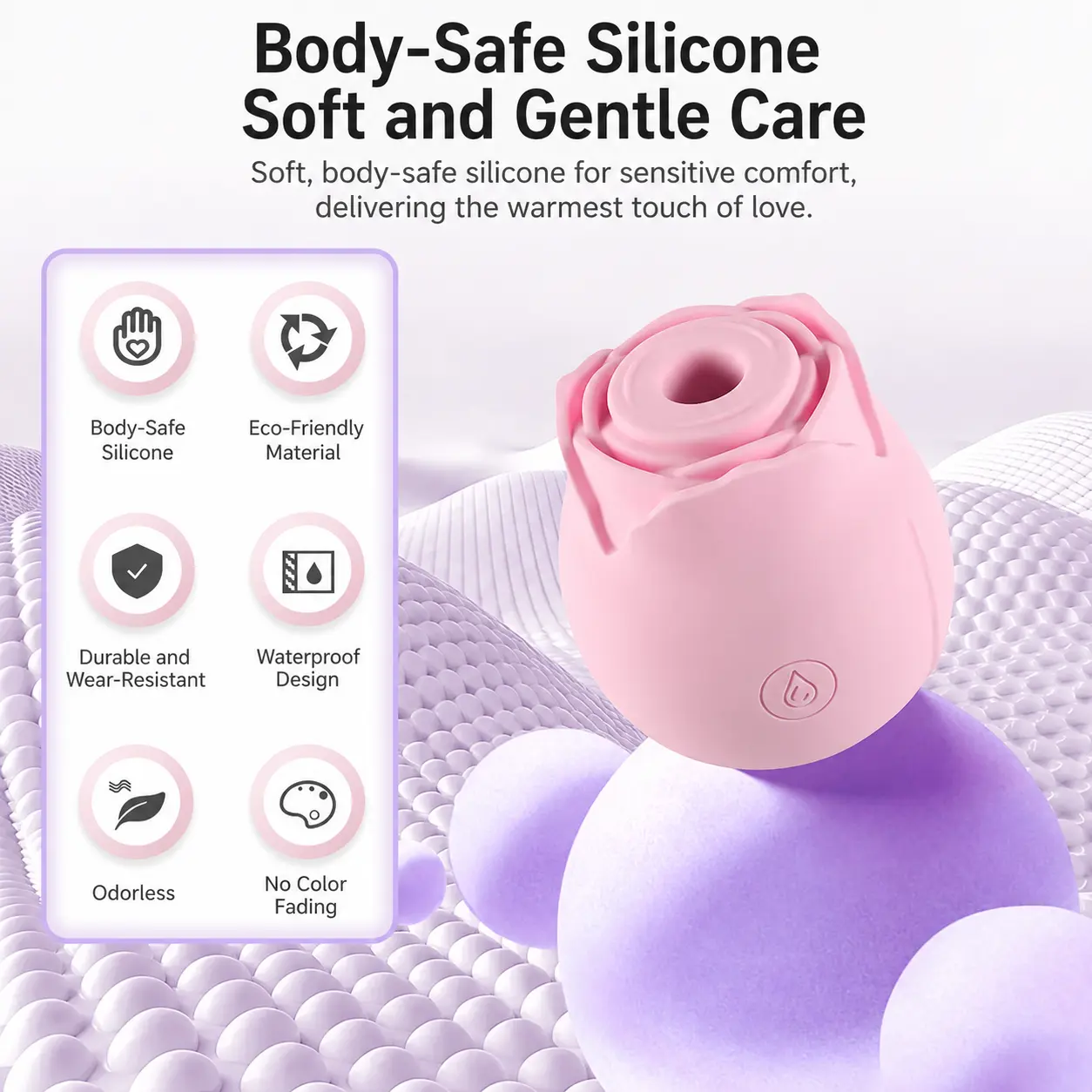 Rose Shape Sucking Vibrator USB Rechargeable 10 Modes Soft Silicone IPX6 Waterproof Portable Pink
