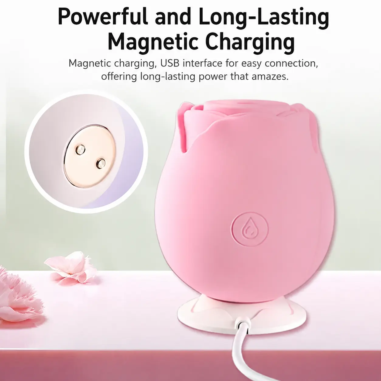 Rose Shape Sucking Vibrator USB Rechargeable 10 Modes Soft Silicone IPX6 Waterproof Portable Pink