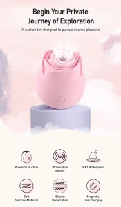 Rose Shape Sucking Vibrator USB Rechargeable 10 Modes Soft Silicone IPX6 Waterproof Portable Pink