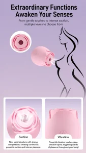 Rose Shape Sucking Vibrator USB Rechargeable 10 Modes Soft Silicone IPX6 Waterproof Portable Pink