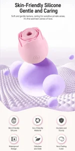 Rose Shape Sucking Vibrator USB Rechargeable 10 Modes Soft Silicone IPX6 Waterproof Portable Pink