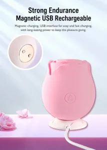 Rose Shape Sucking Vibrator USB Rechargeable 10 Modes Soft Silicone IPX6 Waterproof Portable Pink